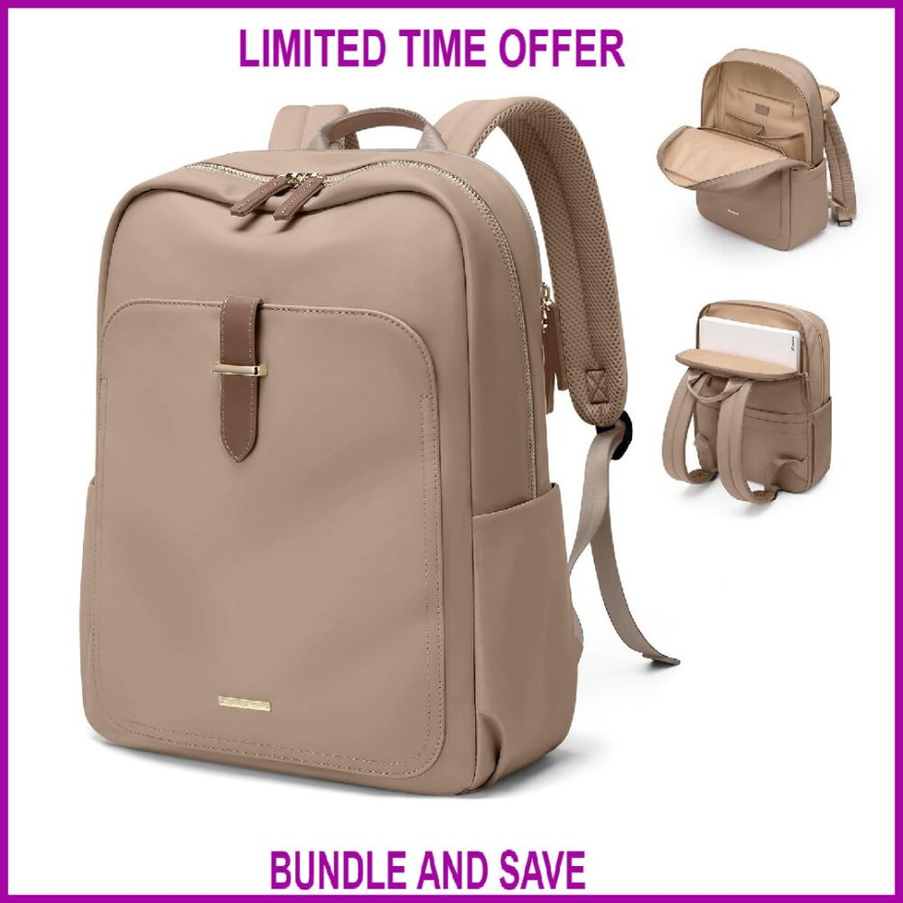 14 Inch Laptop Backpack For Women, Water Resistant Oxford Fabric, 7 Pockets